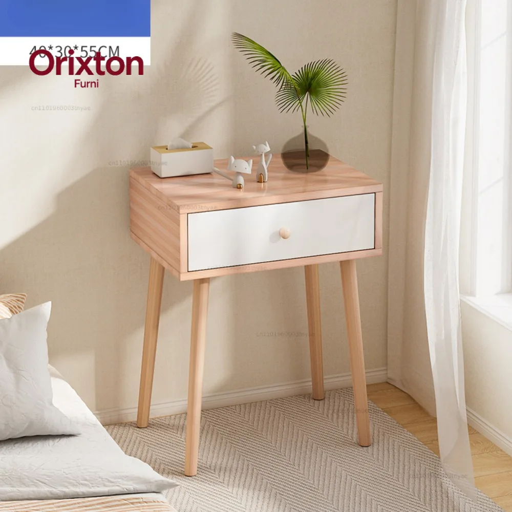 Modern with Drawer Nightstand , Bedside Table with Solid Wood Legs, Adorable Practical End Side Table with Open Storage Shelf