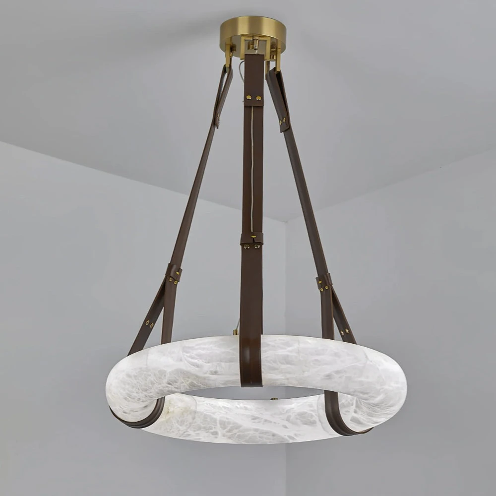 

Spanish Luxury Natural Marble Leather Chandelier High-end Villa Lobby Pendant Lamp Living Dining Room Bedroom Hotel Home Decor