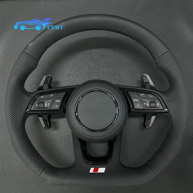 Image of Für Audi A3, A4L, A5, A6L, A7, A8, Q3, Q5, R8, TT, Sportlenkrad aus echtem Leder mit flachem Boden.