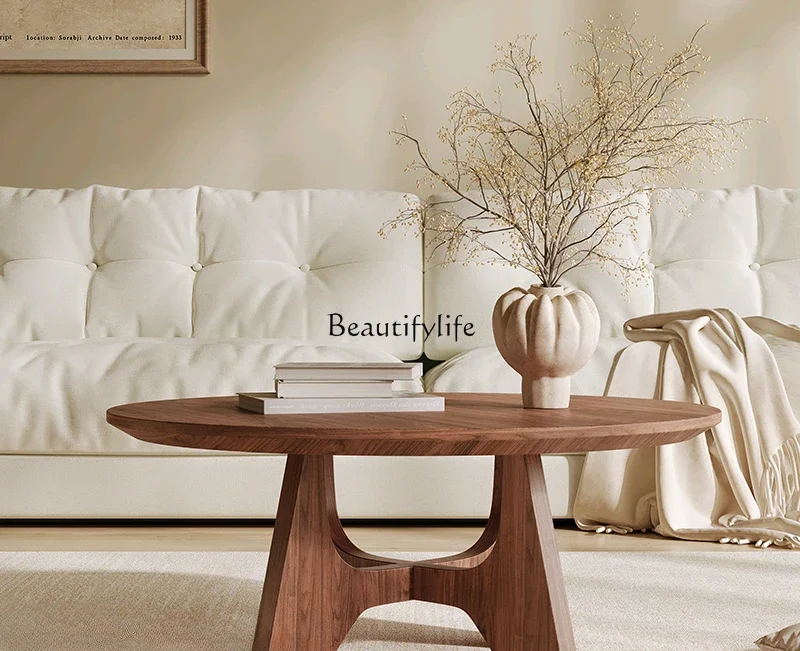 Walnut coffee table living room home light luxury high-end retro balcony round coffee table