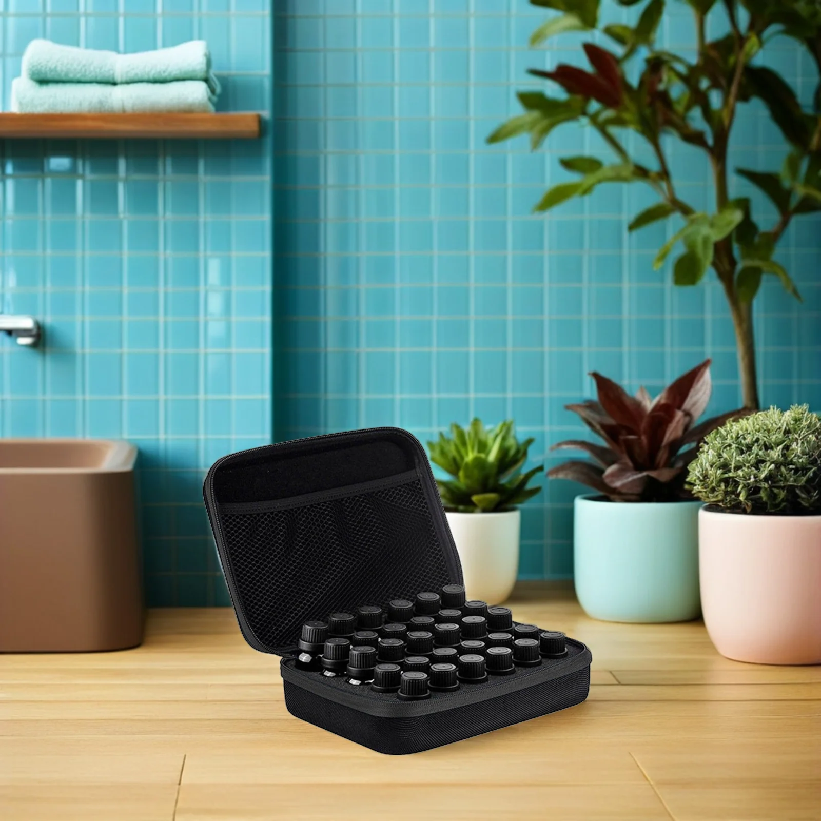 

Portable Essential Oil Bottle Bag 30 Capacity Sturdy Travel Box Shockproof Secure Zip Closure for 5Ml 10Ml 15Ml Oils Storage