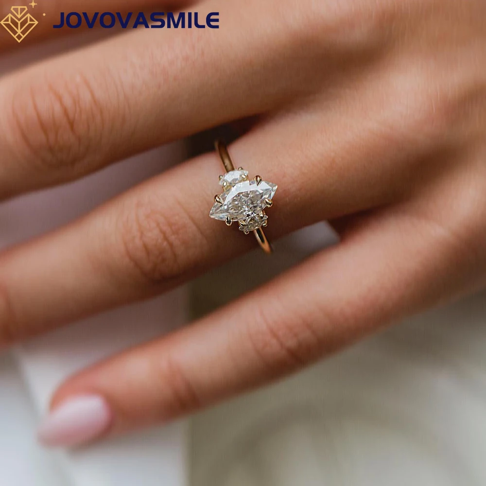 

JOVOVASMILE Moissanite Engagement Ring Real Original 18k Gold 2 Carat Center 11x5mm Crushed Ice Marquise Cut Jewelry for Women