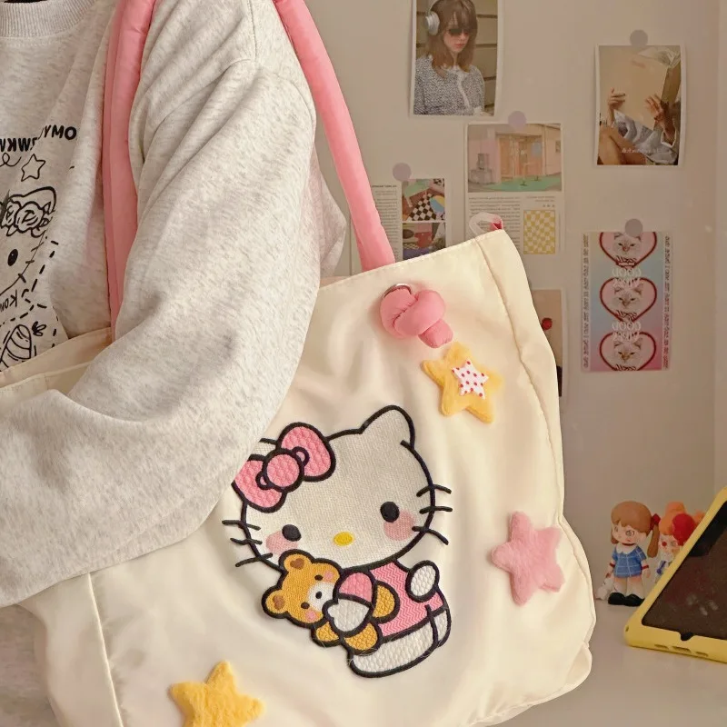 Kawaii Hello Kitty Y2K Fashion Soft Shoulder Bags Cute Cartoon Versatile Large Capacity Tote Handbags Birthday Gifts Girls Women