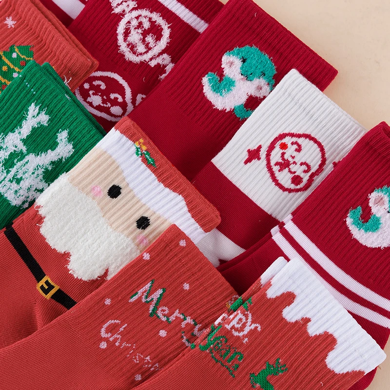1/5/10/15/20 Pairs Random Women's Christmas Mid‑Calf Socks, Cartoon Letter Stripe Prints, Soft Breathable Daily Wear Socks