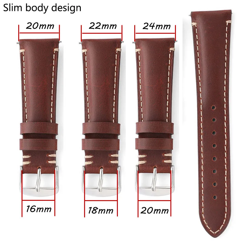 Genuine Cordovan Leather Watch Strap 20mm 22mm 24mm Universal Replacement Wrist Watch Band Quick Release Pin Buckle Bracelet