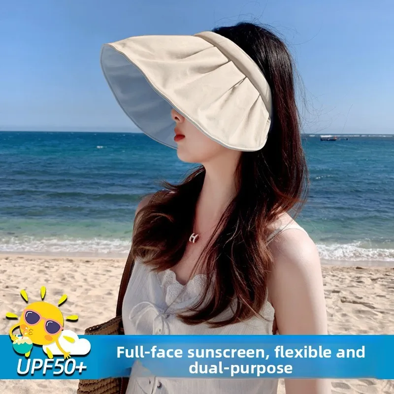 Summer Visor Hat Open Top Headband Foldable Portable Shell Hat for Beach Travel UV Protection Cap Safety protective clothing