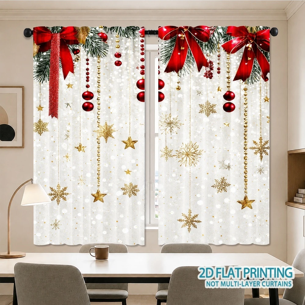 Christmas Hanging Bauble Star Curtains, Rod Pocket, Polyester, Home Decor, Bedroom Living Room, Sparkle Home Decor, Home Decor