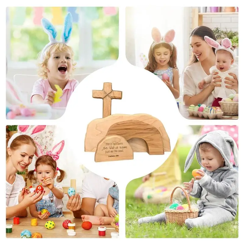 Easter Scene Wooden Decorations Empty Tomb Cross Resurrection Scene Ornaments Crafts Resurrection Home adornment for Desktop