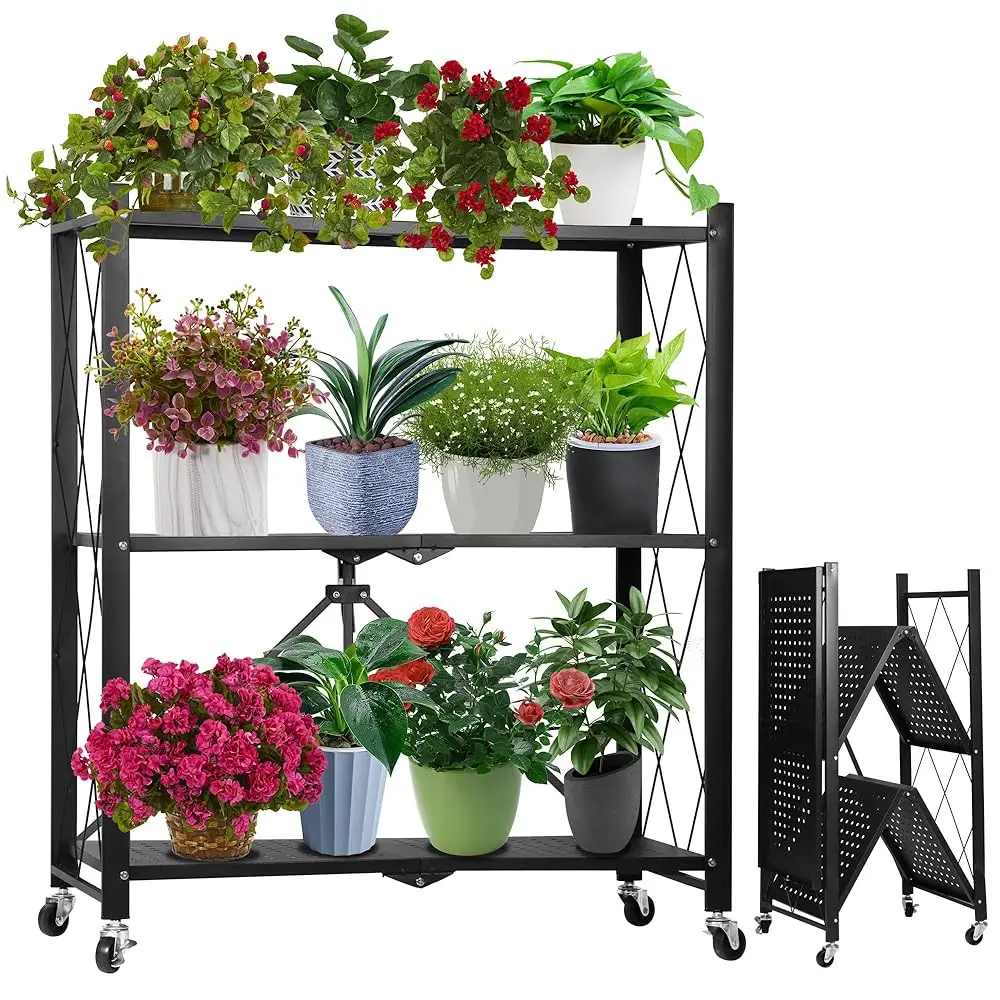 

Metal Plant Stand - 3 Tier Folding Plant Display Ra For Indoor Flowers