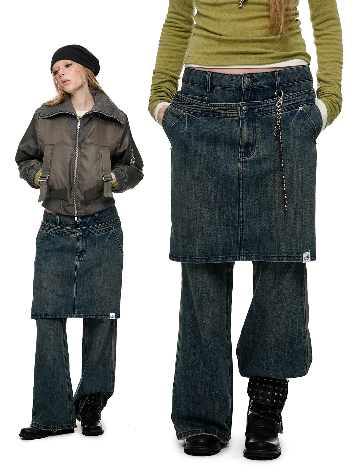 

JIKOO Vintage Women's Denim Jeans Multiple kets Faded Effect Slimming Long Pants Casual Wide Leg l Waist Button Closure