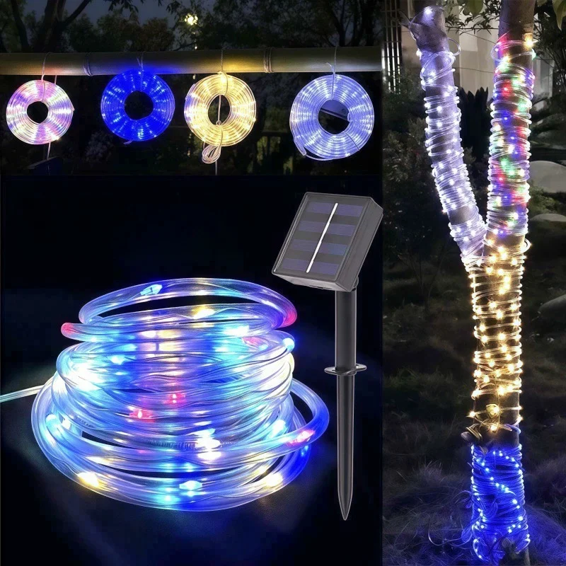 200/100/50LED Outdoor LED Solar Tube Rope Fairy Light Christmas Decoration Solar Hose String Light For Garden Fence Yard Balcony
