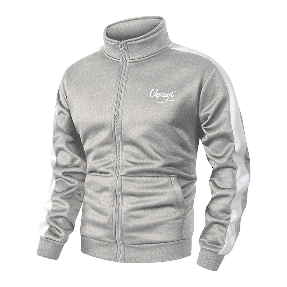 Men's Floral English Print Stand Collar Zipper Jacket Spring And Autumn Outdoor Running Fitness Training Casual Sports Jacket