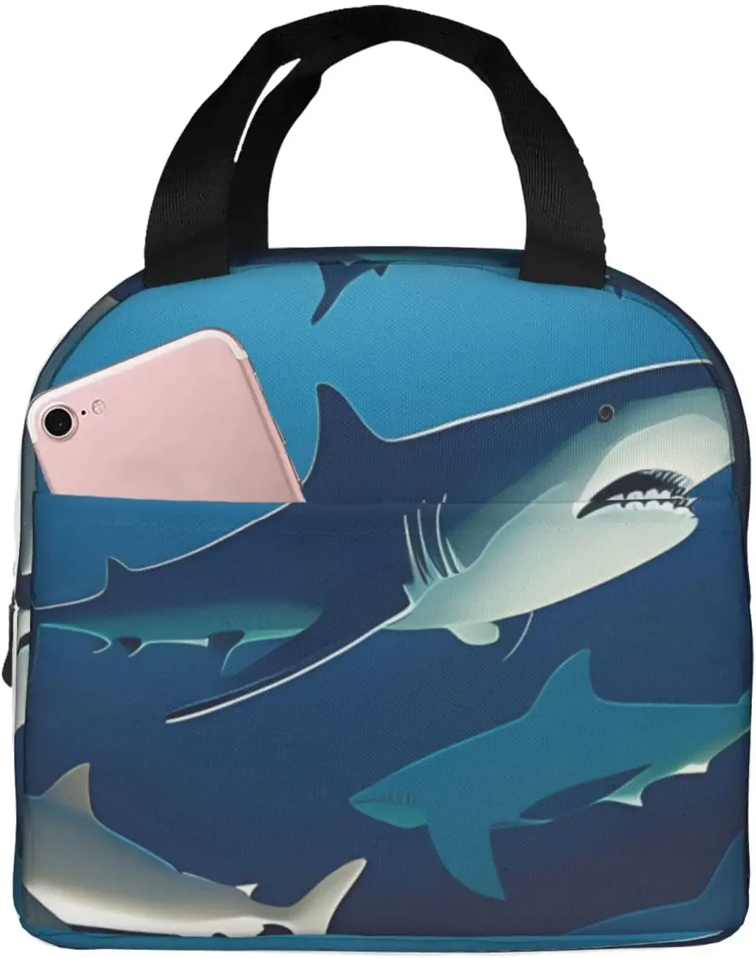 Deep-Sea Sharks Fish Insulated Lun Bag Thermal Freezable lun Tote Waterproof Bento Lu n Box Women Men    For