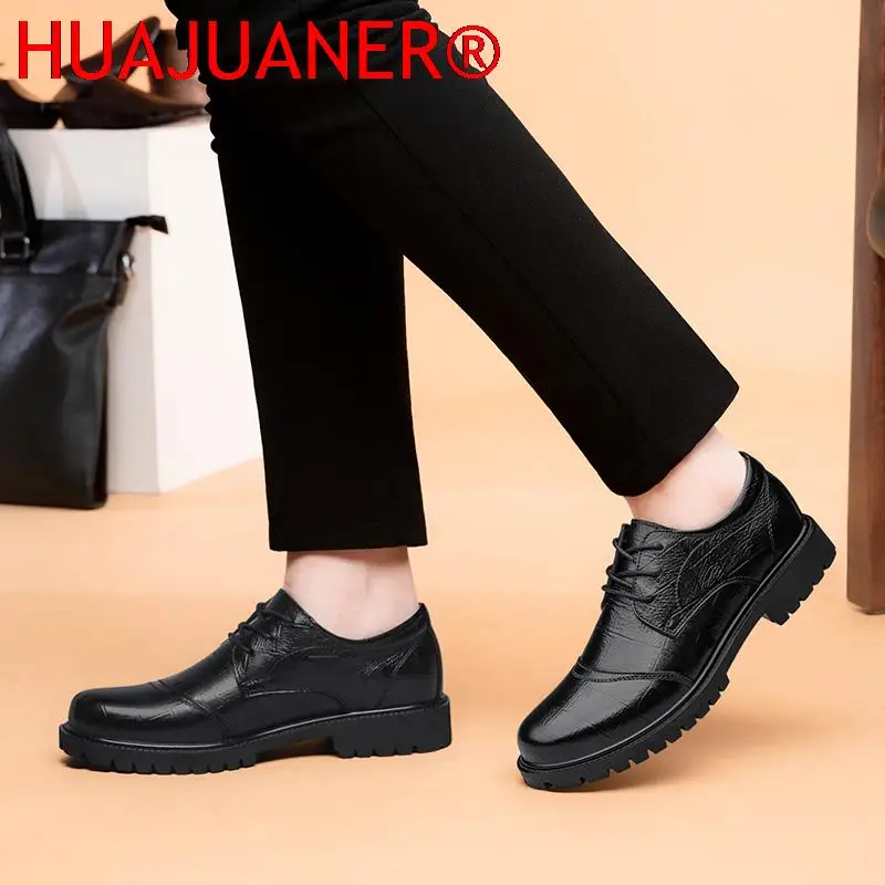 British Style Adulto Casual Leather Lace-up Gentleman Black Solid Oxford Shoes for Man Warm with Fur Upscale Men Shoes