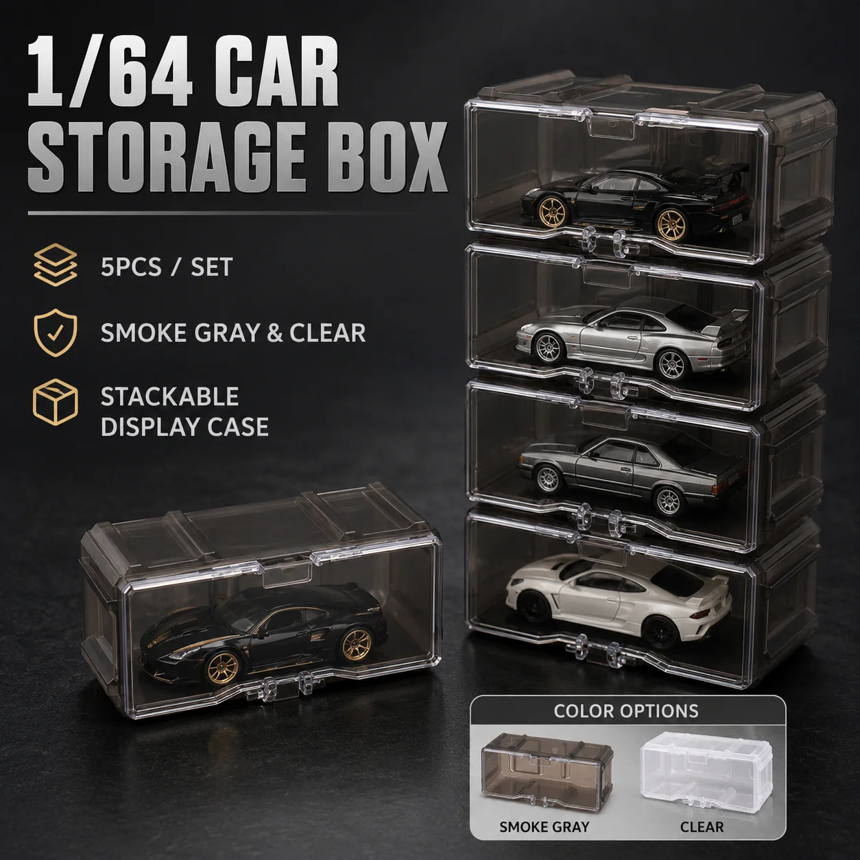 X-Scale 5pcs 1/64 Model Cars Multi-layer Display Case Toy Organizer Holder for 1:64 Diecast Car Dust Hard Protective Cover