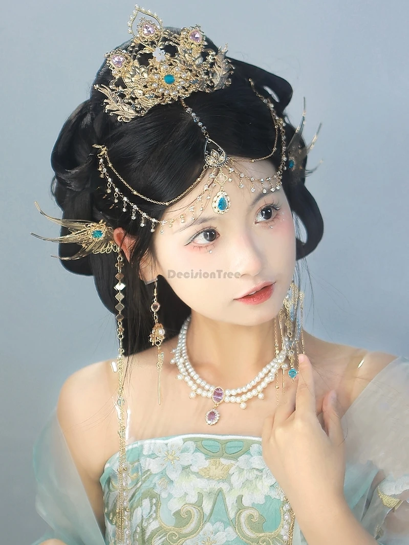 2024 chinese ancient fairy daily hanfu accessories dunhuang exotic style forehead chain hairpin tassel versatile hanfu ornaments