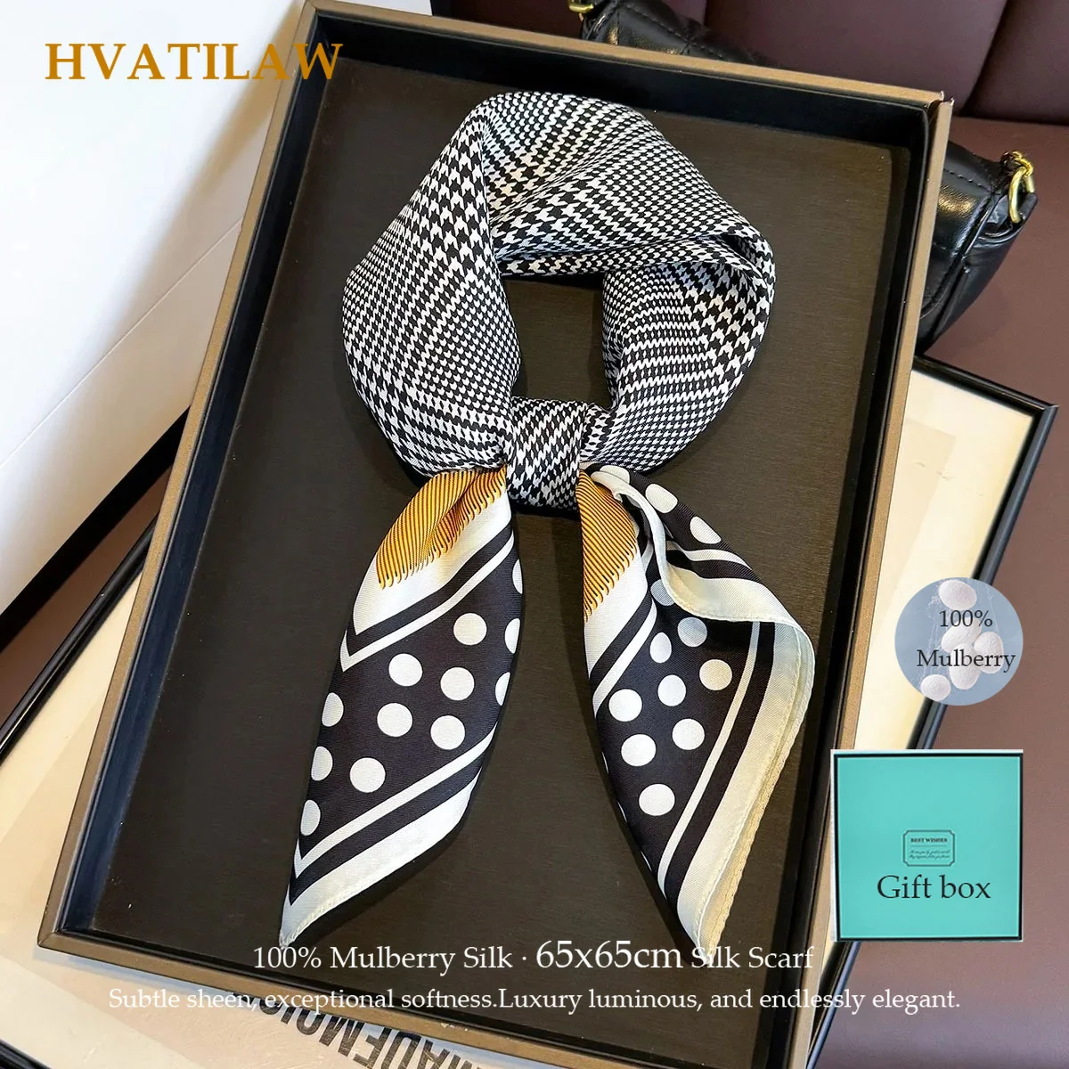 100% Pure Silk Hijab Square Scarf Women Luxury Houndstooth Shawl Wrap Summer Sun Protection Scarves Hairband Bandana Pashmina