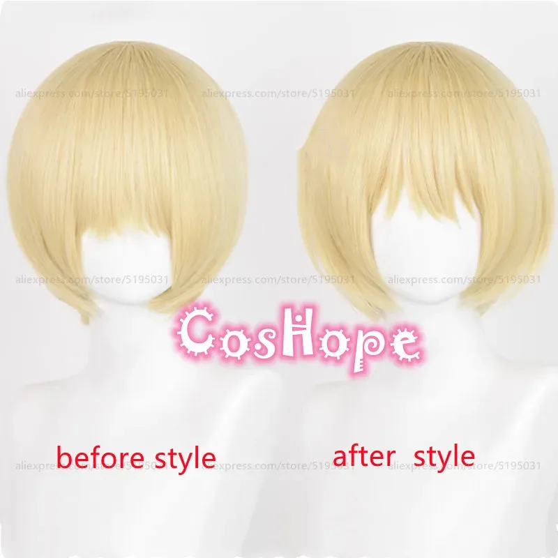 Armin Arlert Cosplay Wig 30cm Short Bob Wig Light Golden Wig Cosplay Anime Cosplay Wigs Heat Resistant Synthetic Wigs