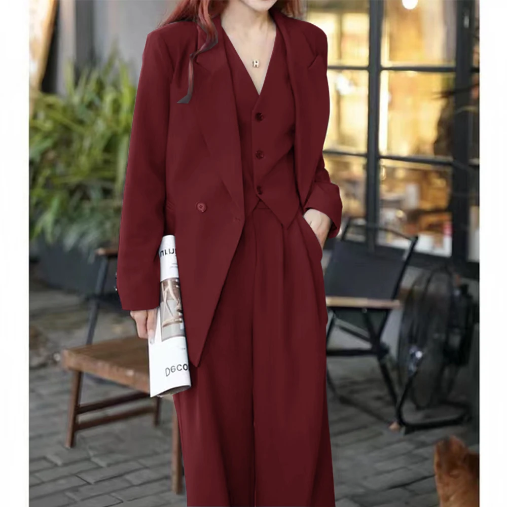 Three Piece Women\'s Suit Solid Color Casual Business Single Breasted Suit Bags and Coats for Ladies Formal Pants Sets Pant Set