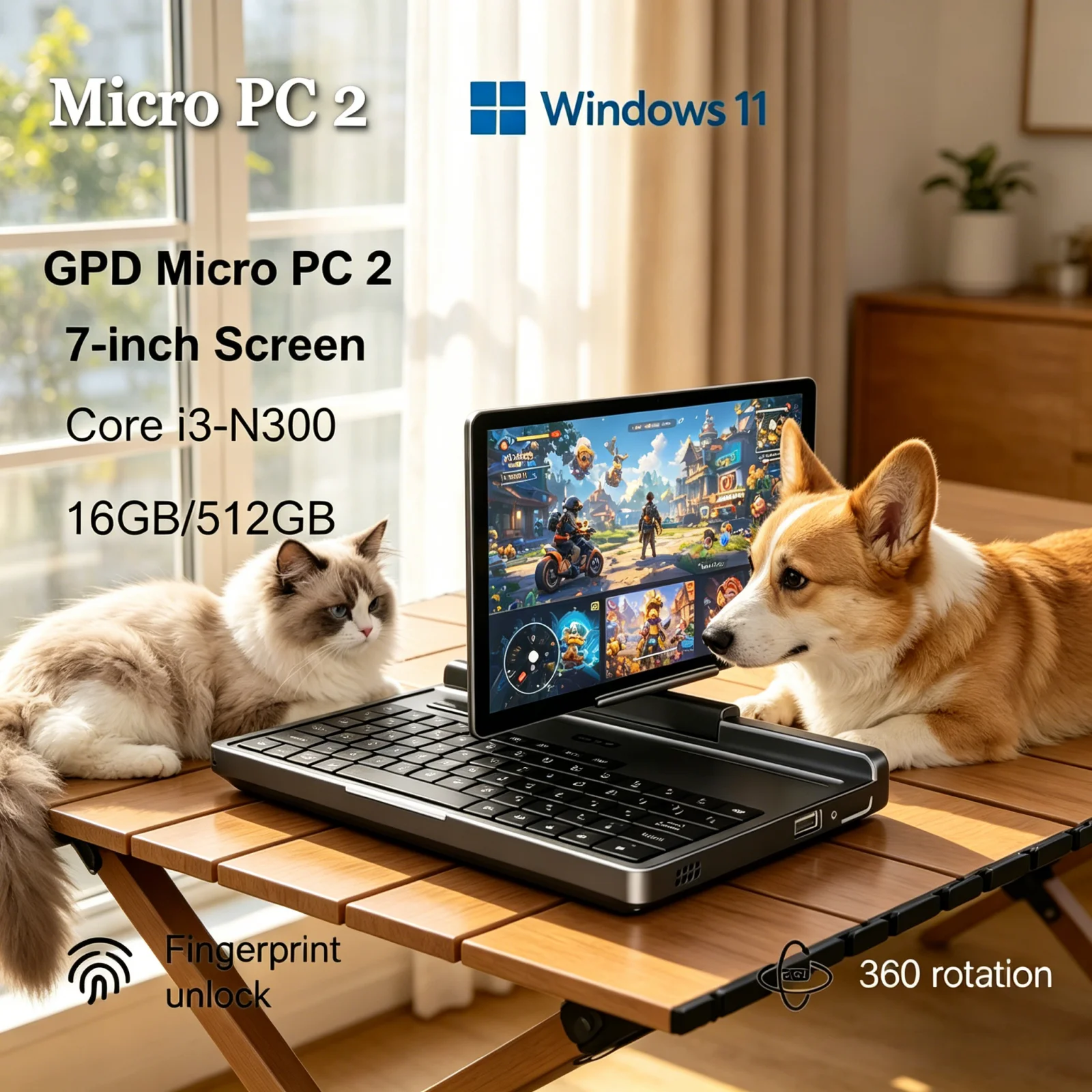 

Hot 2026GPD Micro PC 2 Palm-sized Handheld Laptop 7 Inch Touch Screen N300 CPU 16GB RAM 512GB SSD Windows 11 Home Office Mini PC