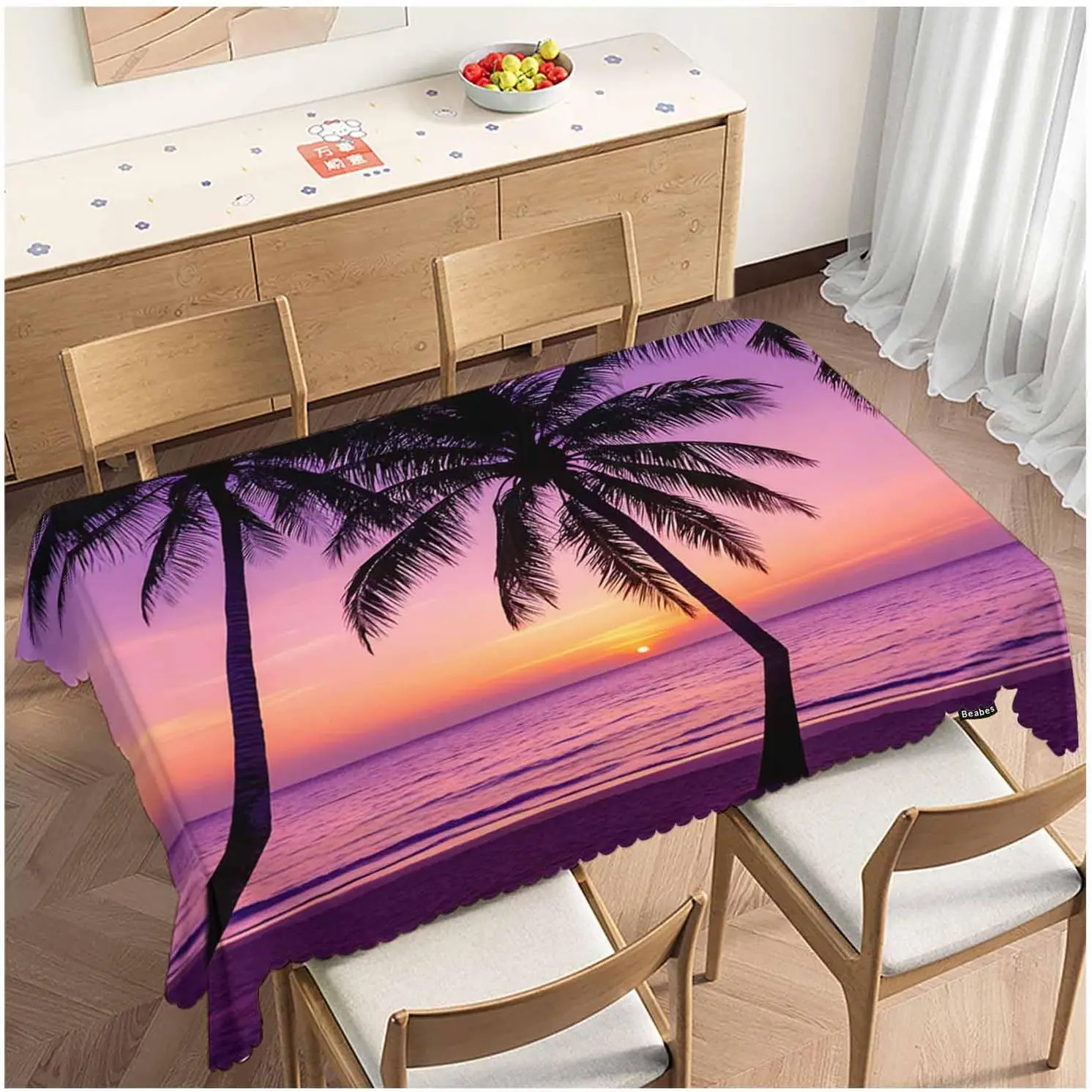 Tropical Sunset Palm Tree Tablecloth Beach Decor Party Table Cover Home Decoration Dining Ocean Style Napkin Sheet