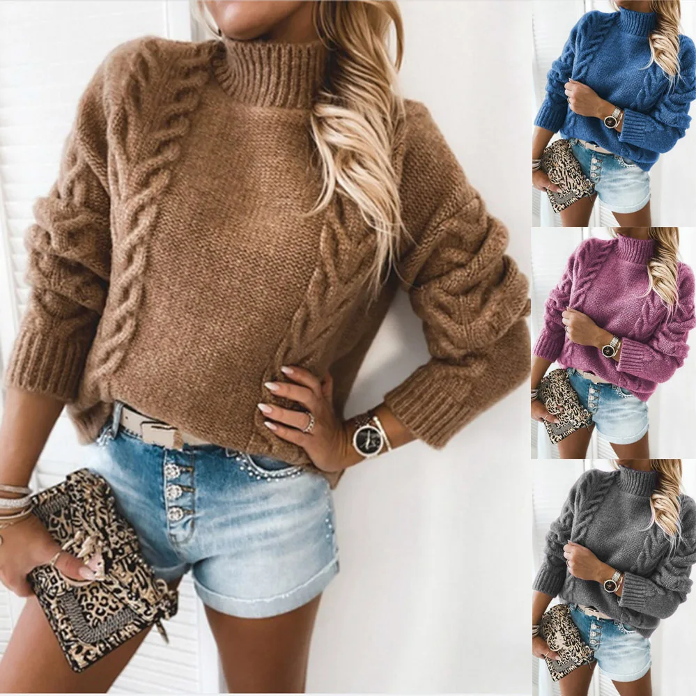 

Korean Version Loose Knit Sweater Women 2025 High Neck Short Slimming Pullover Autumn Winter Fashion Tops
