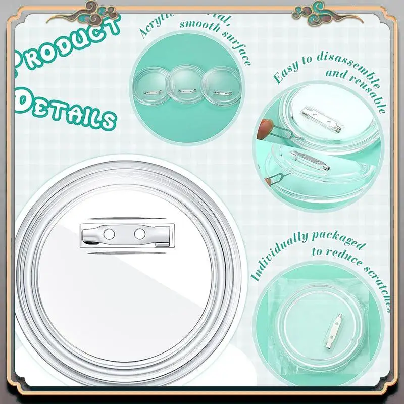 A46M-3 Inch DIY Button Pins Acrylic Button Pin Back Buttons For School Projects 25Pcs