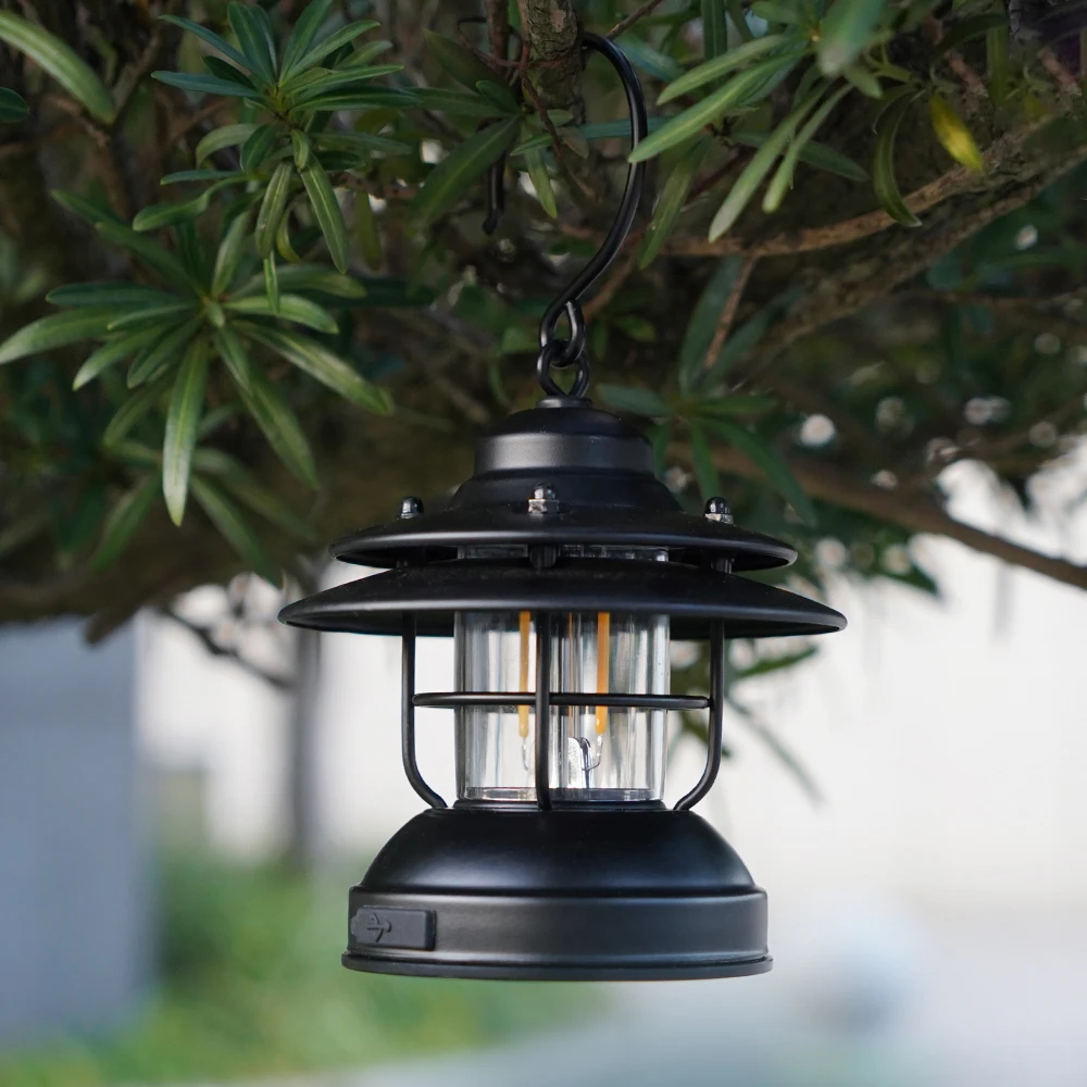 Retro Outdoor Mini Camping Lantern Metal Decorative Waterproof Hang Lamp Warm Light Vintage Wall Lights For Pathway Garden Yard