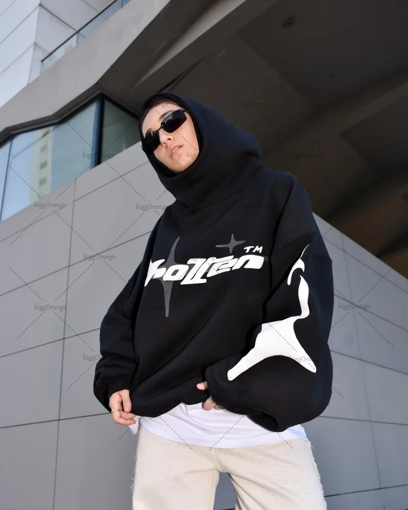 2024 Street Hip-hop Fashion Pullover Sweatshirt Women Y2k Letter Foam Oversized Hoodie Harajuku Retro Loose Casual Jacket Men