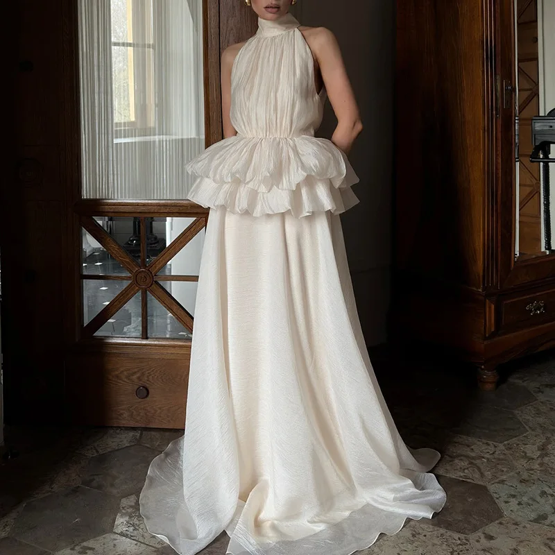 

Solid Color Slimming Long Dress for Women Streetwear Trend O-neck Sleeveless High Waist Temperament Dresses Female Clothing