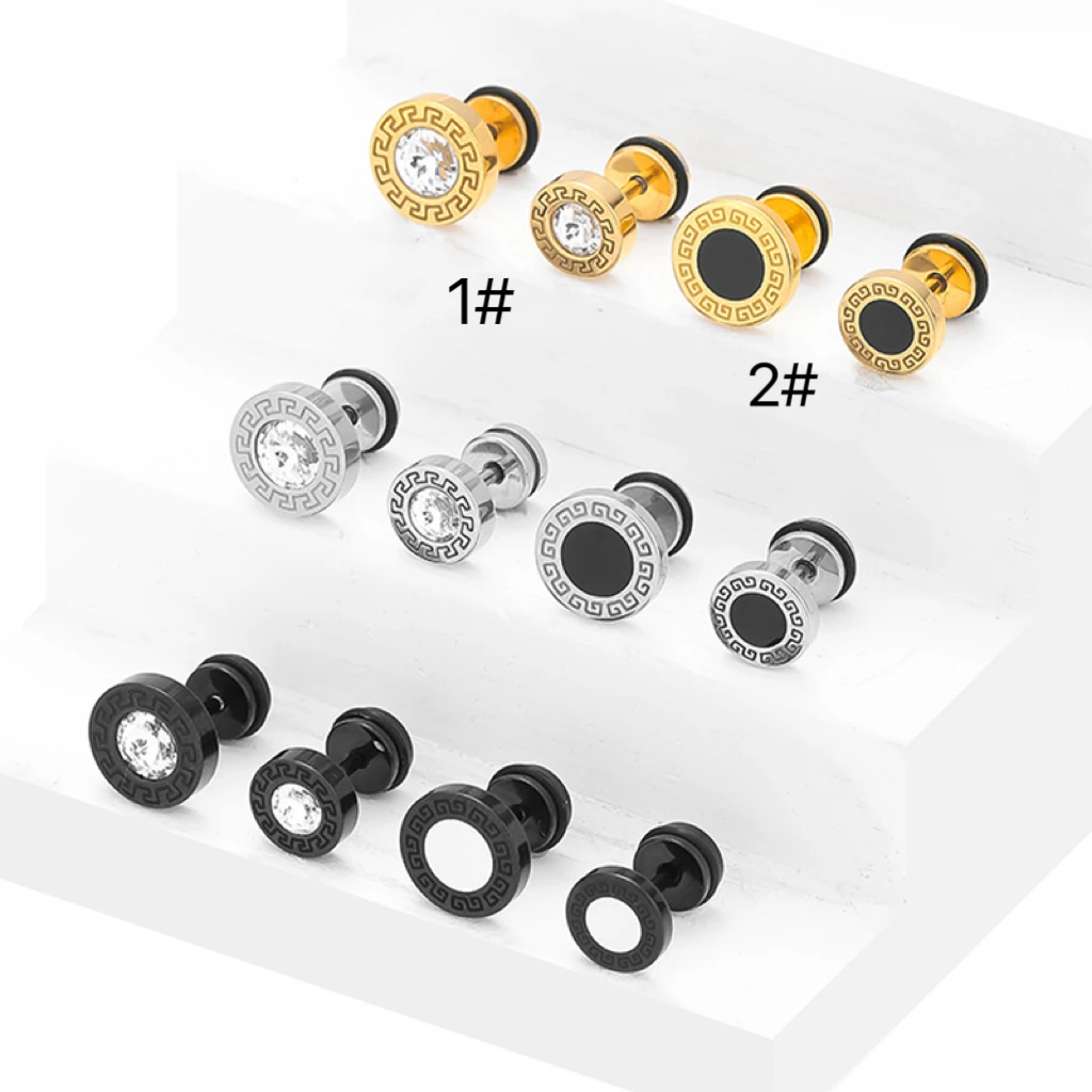 1Pc Rock Hip Hop Iced Out Stud Earring for Men Male Round Gold Silver Black Color Piercing Ear Accessories Hiphop Trend Jewelry