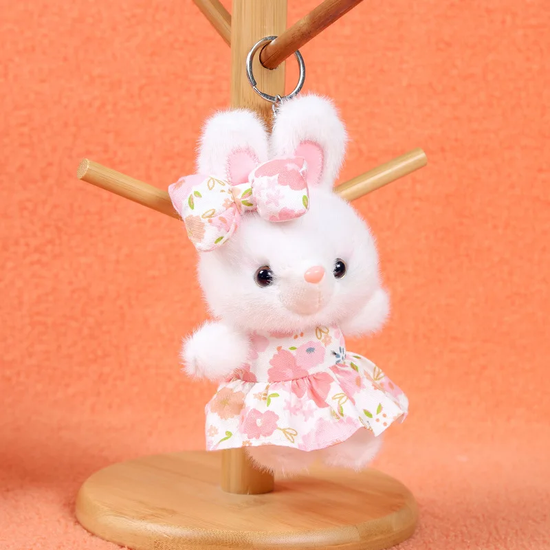 Jouet en peluche de lapin de simulation de jupe de fleur, pendentif mignon, porte-clés en peluche, beurre doux, cadeau moelleux