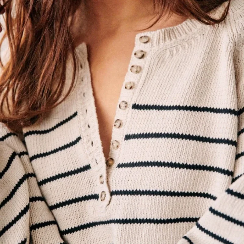 New Preppy Autumn Lady Beige Knitted Sweater Women Button Oversize Pullover Sweater Vintage Striped Winter Casual Office Jumper