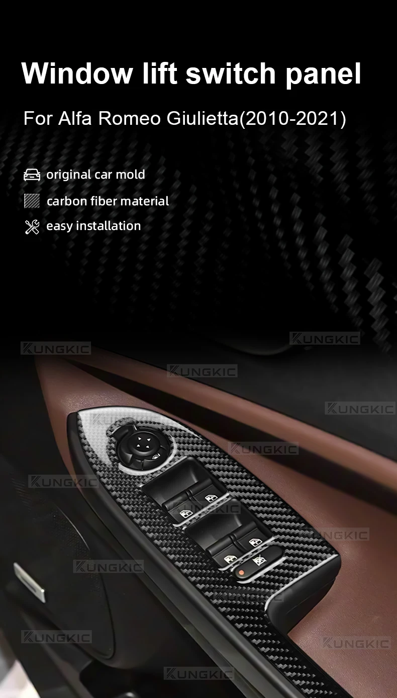 Echter weicher Kohlefaser-Aufkleber für Alfa Romeo Giulietta 940 2010 2011 2012 2013 2014 2015 2016 2017 2018 2019 2020 2021, Auto-Fensterheber-Schalterplatte – Detail 1
