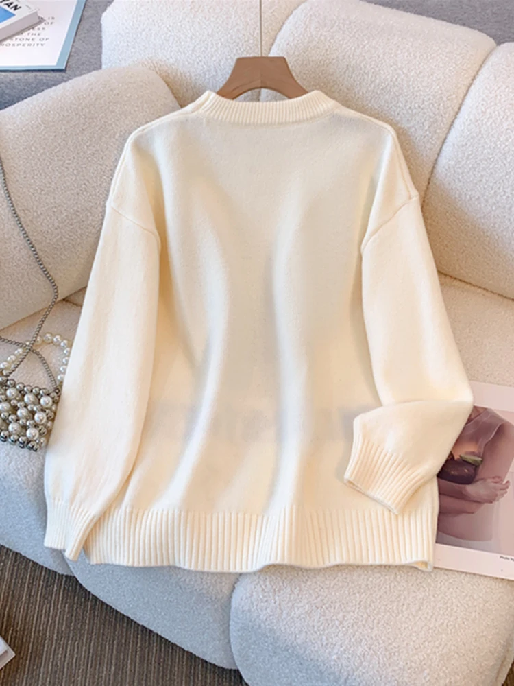 Luźny, długi sweter z dzianiny Cisas Deer, damski, jesienno-zimowy, miękki, ciepły, jako warstwa bazowa, do noszenia na co dzień.