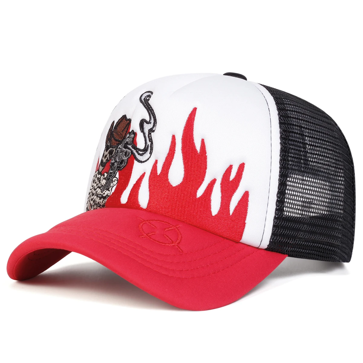 Unisex Skull Flame Embroidery Baseball Net Caps Spring and Summer Outdoor Adjustable Casual Hats Sunscreen Hat
