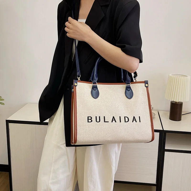 French Style Canvas Large Office Work Tote Handbags For Women 2023 Trend Luxury Designer Small Ladies Shoulder Crossbody Bags