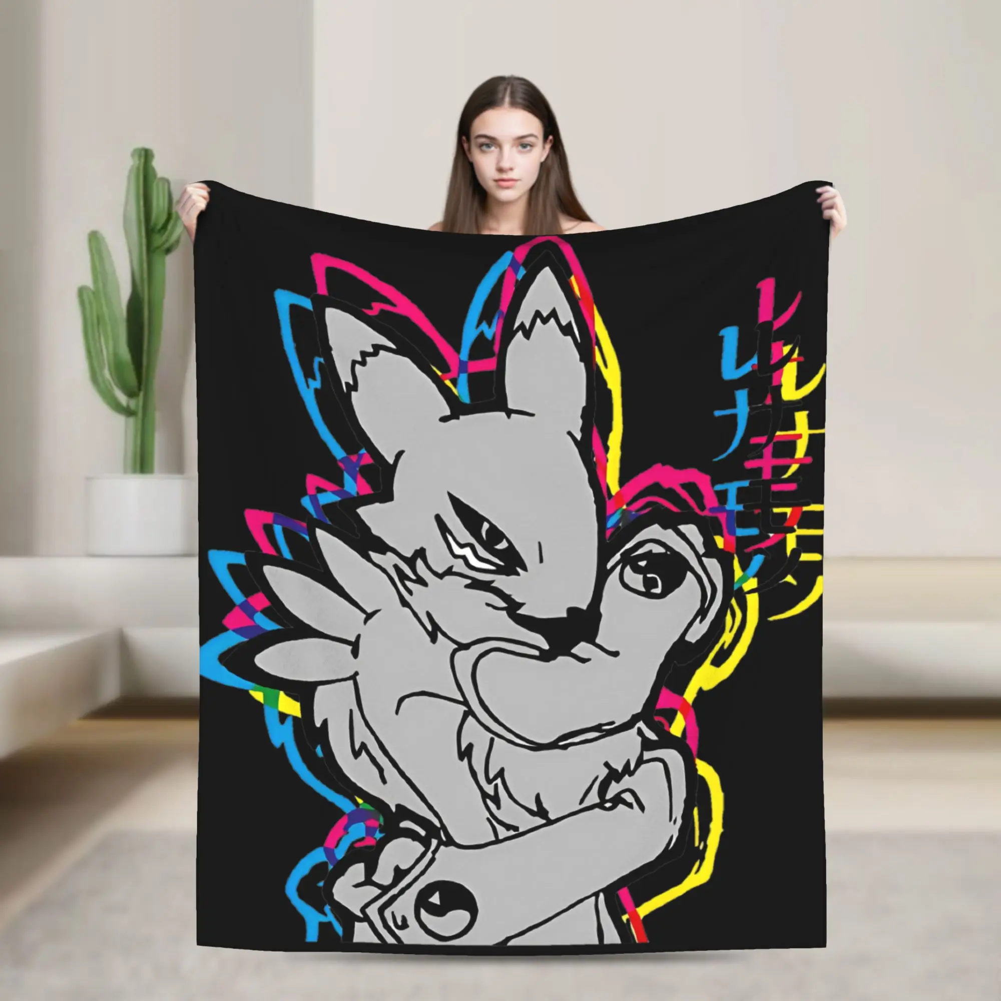 Colors Renamon Blanket  Digimon Anime Fanart Cmyk Plush Awesome Soft Throw Blankets for Home  Winter
