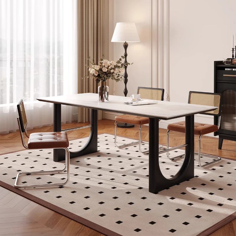 

Обеденный стол из цельного дерева в стиле ретро в стиле ретро, кремовый стиль, дизайнер для дома, белая, для маленькой квартиры, средневековый, прямоугольный, De Uñas