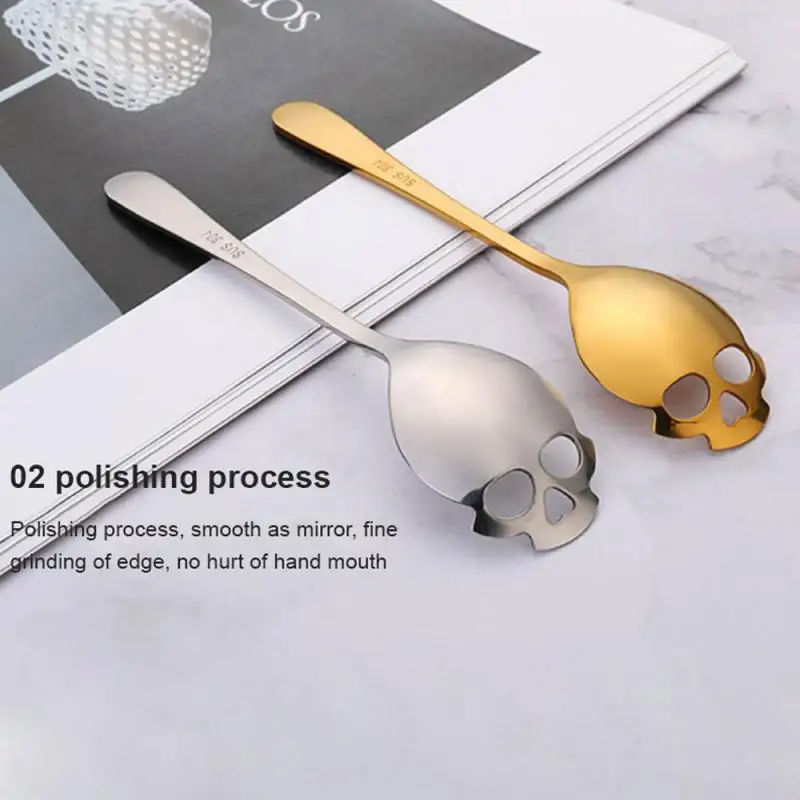 1~8PCS Creative 304 Stainless Steel Skull Coffee Spoon Dessert Tea Sugar Scoop For Home Kitchen Accessories Gift Bar Coffee Shop