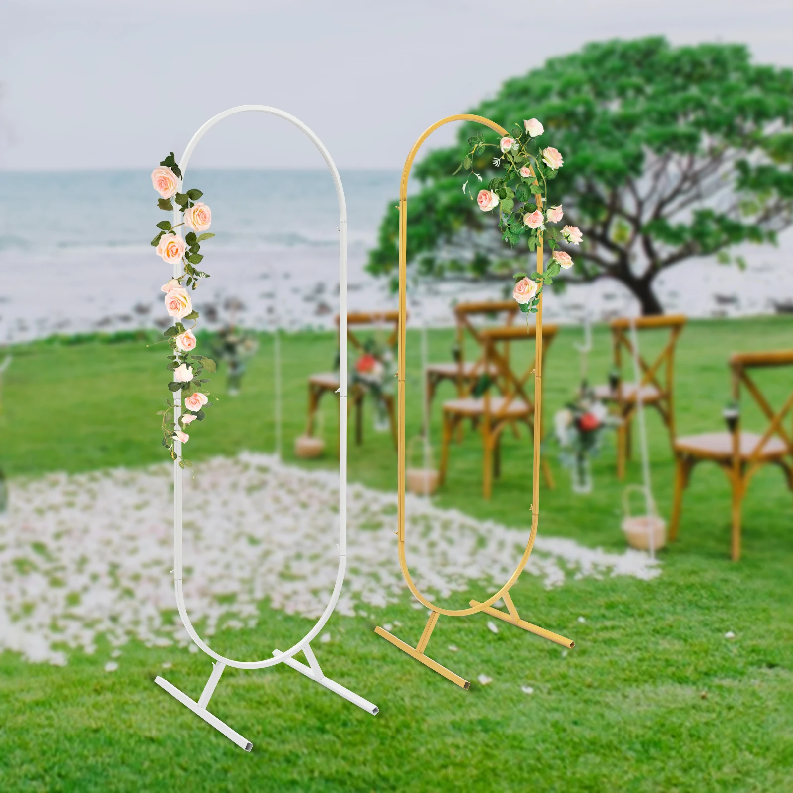 

5.58ft Wedding Arch, Oval Frame, Gold, Carbon Steel, DIY Customizable, Easy Assembly for Elegant Wedding & Party Backdrops