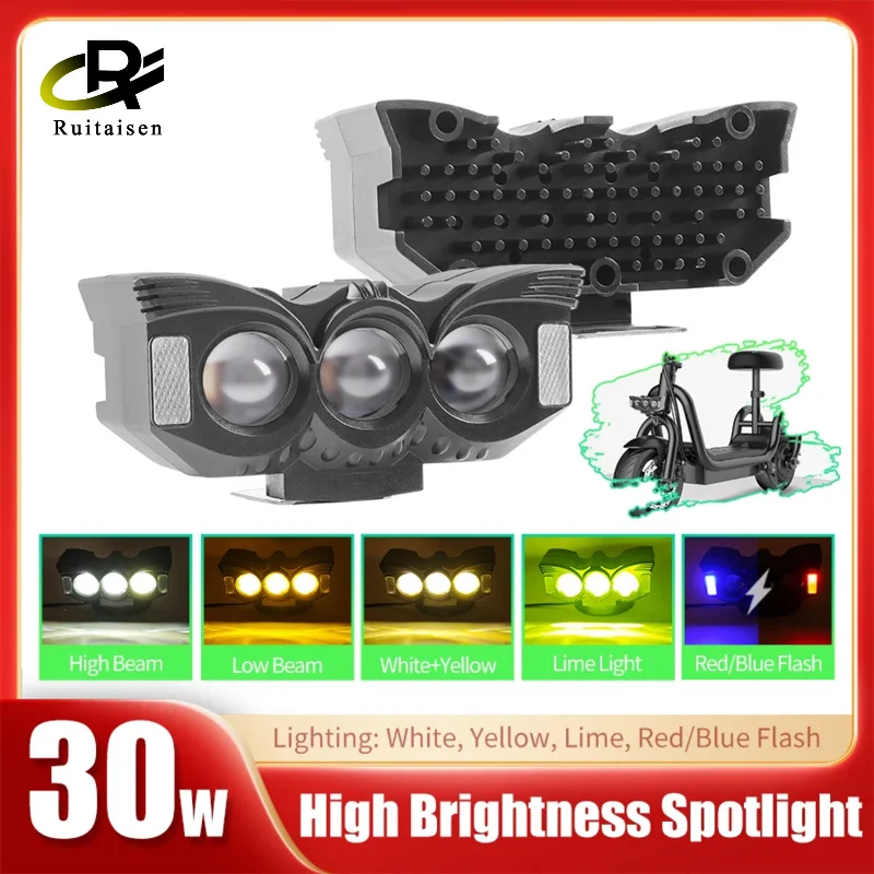 

Motorcycle Headlight LED Spot Light Owl Shape 3 Light 5 Modes White Yellow Red Blue Strobe Fog Light Motorbike Running Lamp