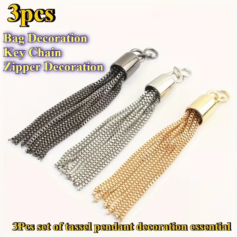 3pcs Bag Pendant Metal Keychain with Tassel And Chain Backpack And Luggage Fashion Wallet Additions DIY Wallet Making