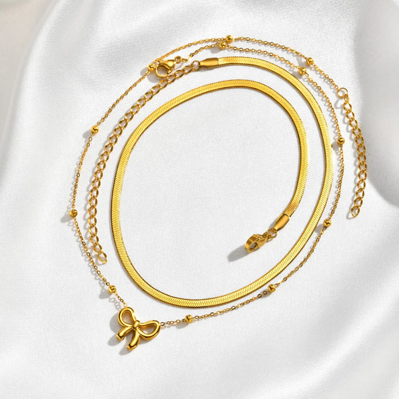 Vnox 2-teiliges Edelstahl-Halsketten-Set mit goldfarbenem Schmetterlingsanhänger, verstellbare Länge der Kette, Abstandsperlen, eleganter Alltagsschmuck – Detail 14