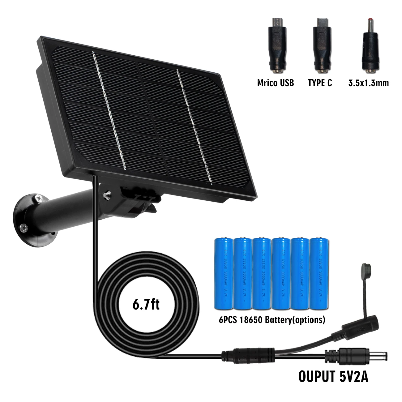 4W  Solar Panel Waterproof Micro USB/TypeC Output 5V 6V 9V 12V Solar Cells Charge Built-in 18650 Battery Outdoor Security Camera