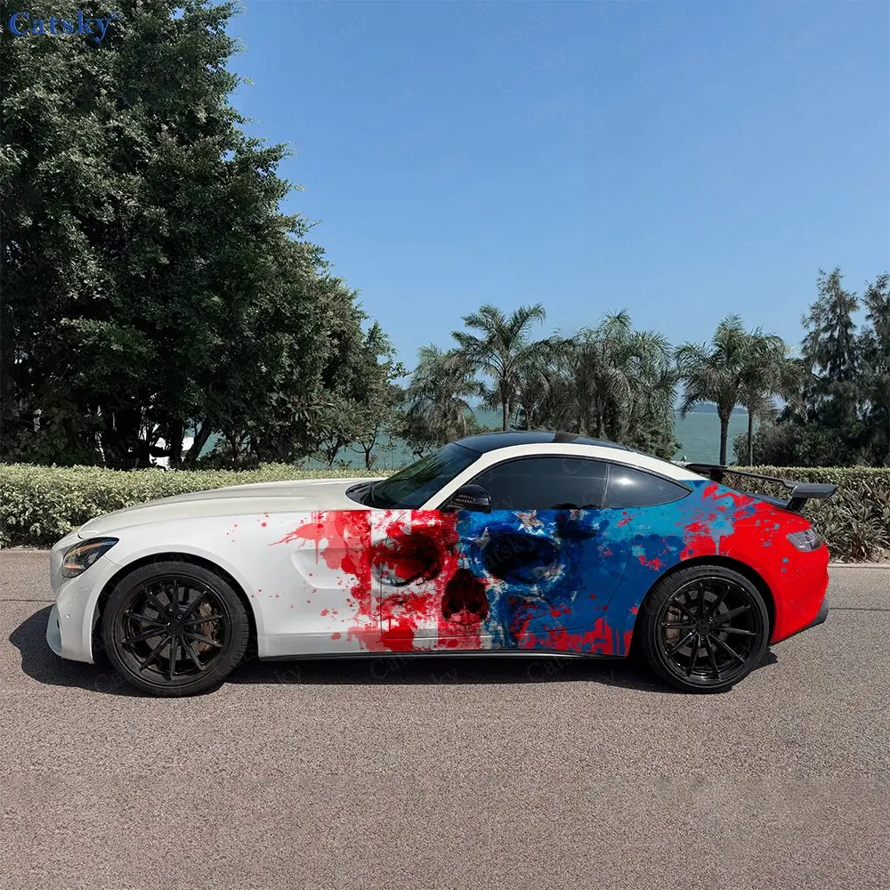 2pcs Skull Stars & Stripes Wild, Durable, Fade-resistant, Enhance Vehicle Aesthetics With Bold Artistic Design Car Vinyl Wraps