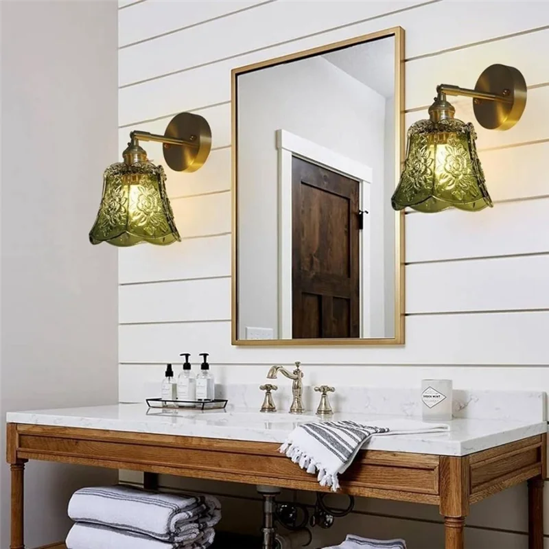 

AS60-прикроватная лампа, стеклянные светодиодные настенные светильники, переключатель цепи, медь, винтажный стиль, вращающийся вверх и вниз, гостиная, столовая, кухня