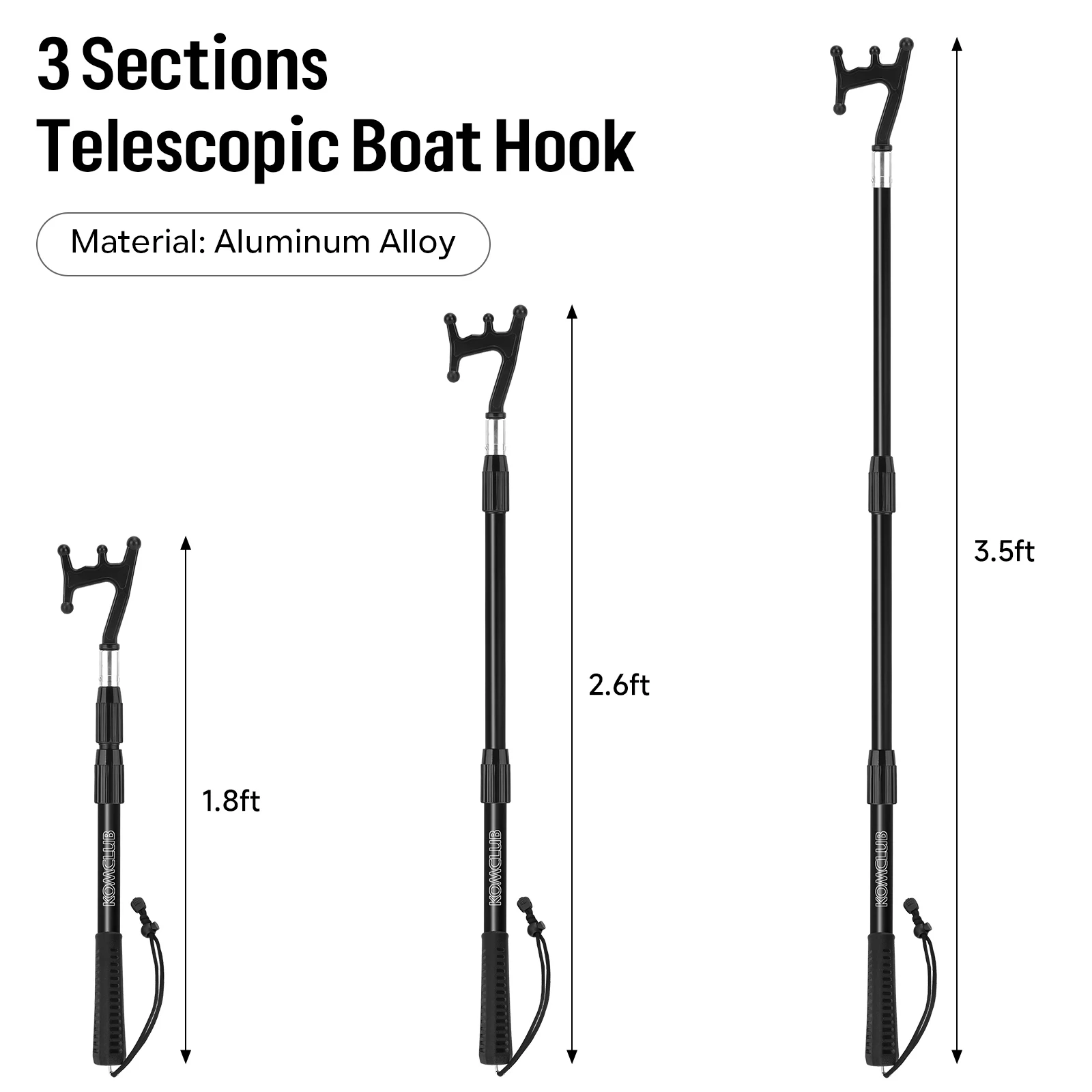 SANLIKE 1M Telescopic Adjustable Boat Hook For docking Lightweight floating non-slip rubber handle Durable and rust-resistant