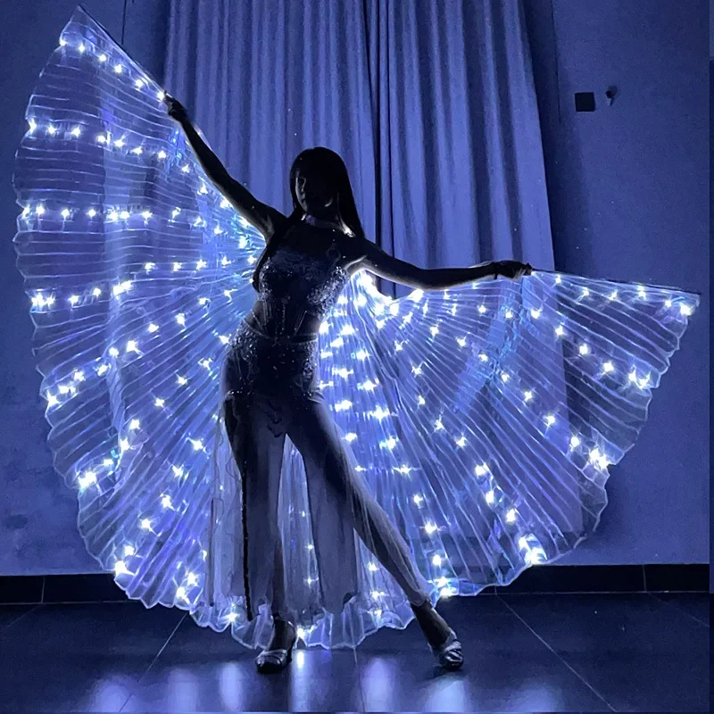 LED Belly Dance Wings Isis Luminous Shining Light Up Accessories with Sticks Adult Child Cloak Angel Cosplay Stage Performance