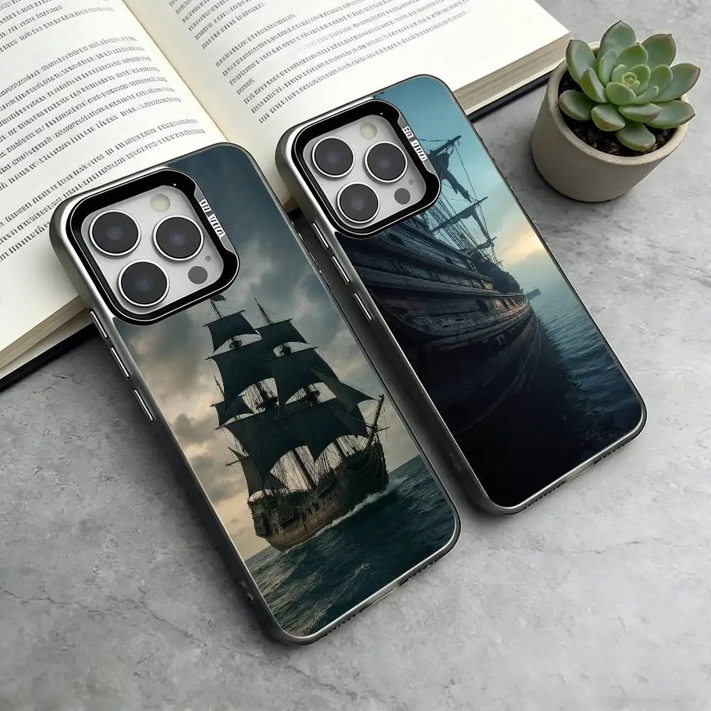 

Vintage pirate ship Phone Case For iPhone 17,16,15,14,13,12,11 Plus,Pro Max,XS,Colorful Silver Phone case Funda Cover